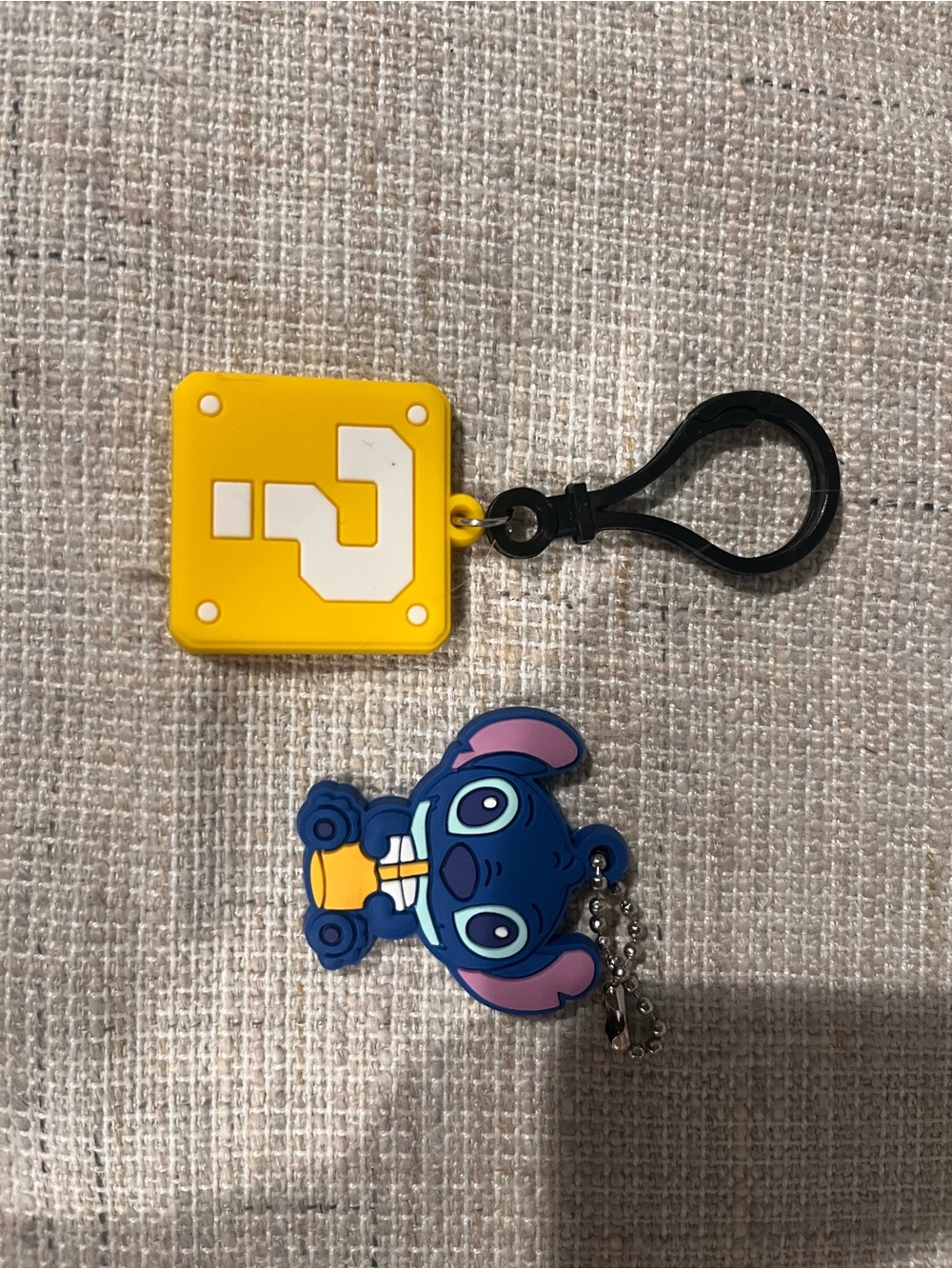 Yellow Question Block Keychain & Blue Stitch Charm Set